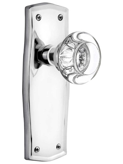 Prairie Door Set with Round Crystal Glass Knobs - No Keyhole in Polished Chrome .